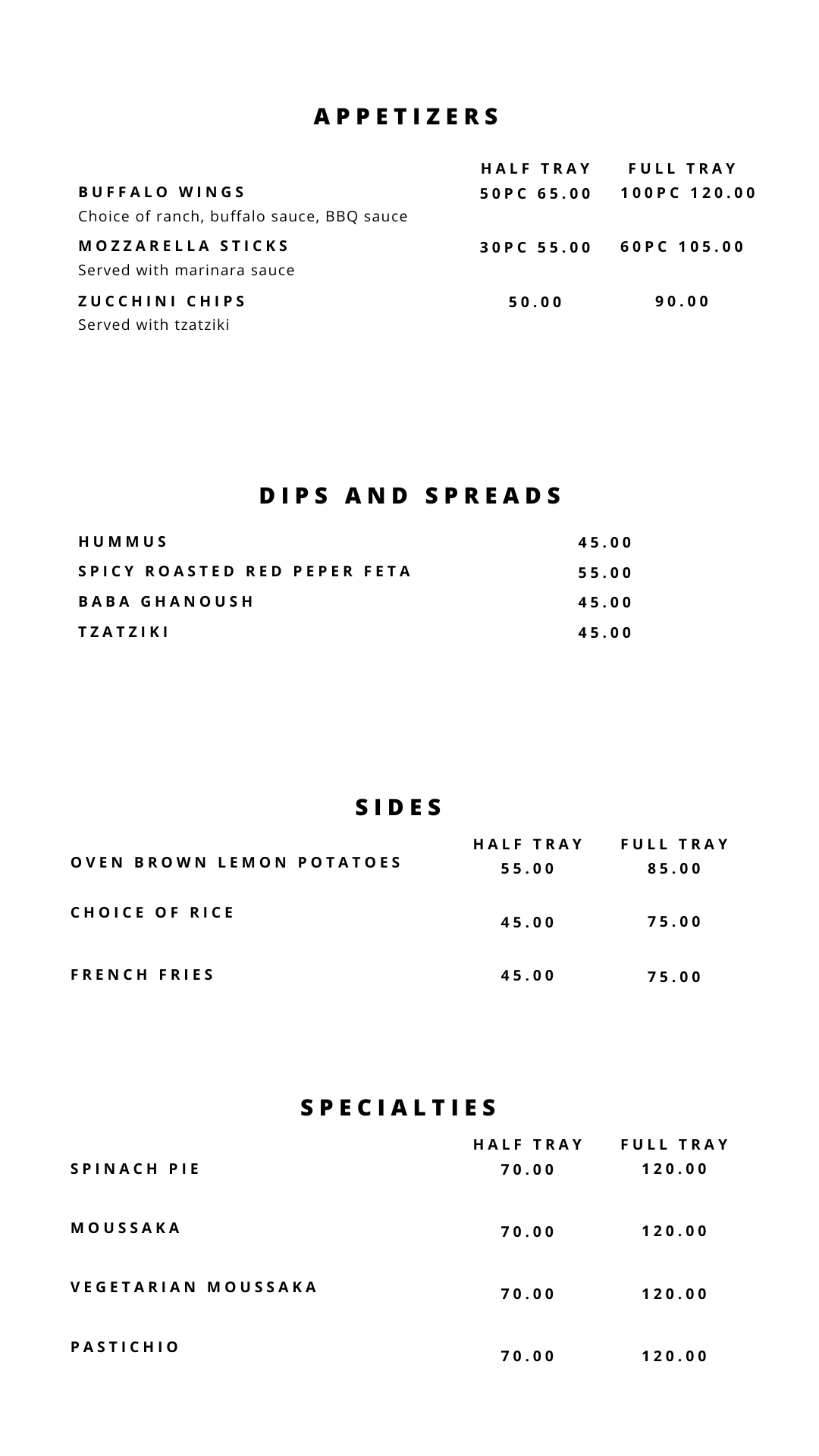 Catering Menu Page 1